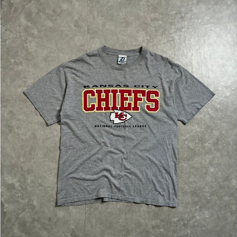 90s Vintage Kansas City Chiefs Block Letters Grey T-Shirt -XL